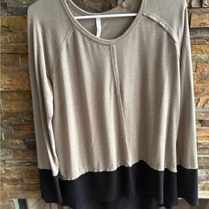Gilli Taupe and Black Color Block Long Sleeve Top